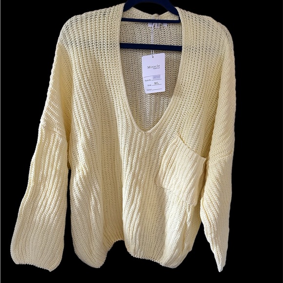 NWT Yellow Cropped Knit Sweater - Picture 1 of 1